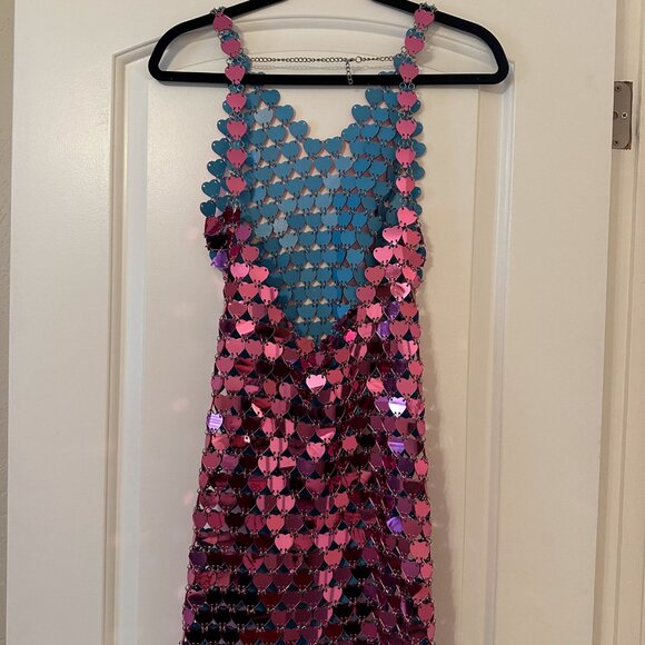 Mirror Heart Pink Chainmail Mini Dress - Picture 5 of 7
